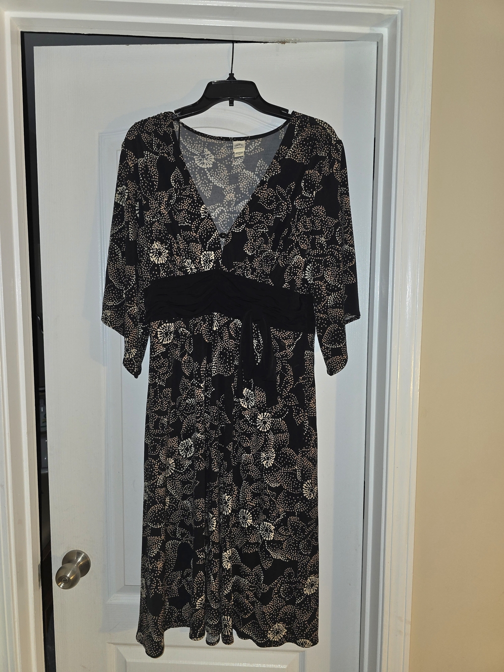 Signature by Sangria Black Dress with Cream Dot Floral Print